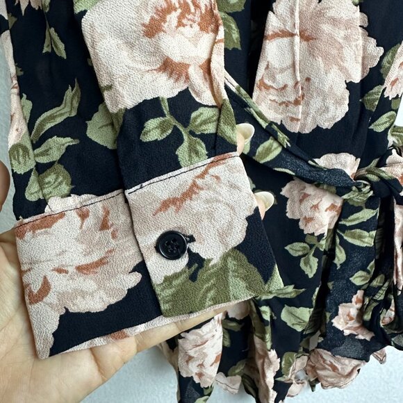 Reformation Dark Floral Wrap Dress Womens Small Deep V Whimsigoth Cottage Mini - Picture 9 of 13